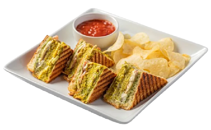 Amdavadi Touch Sandwich - mashed potato, veggies, and Indian sauces with mayo